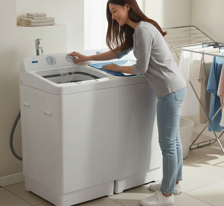 二層式洗濯機が洗い・すすぎ・脱水を自由にコントロールできることをイメージした画像