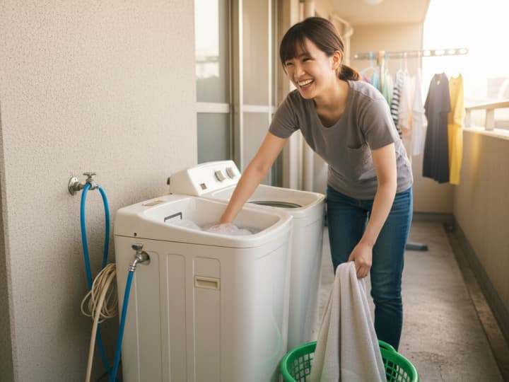 二層式洗濯機を使っている人の画像